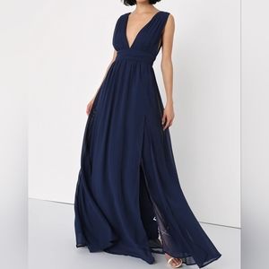 Lulu’s Heavenly Hues Navy Blue Maxi Dress, Size Medium